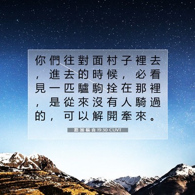 Picture 07 - 路 加 福 音 19:30 CUVT - 你 們 往 對 面 村 子 裡 去 ， 進 去 - Bible Verse Picture