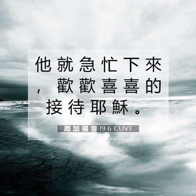Picture 07 - 路 加 福 音 19:6 CUVT - 他 就 急 忙 下 來 ， 歡 歡 喜 喜 的 - Bible Verse Picture