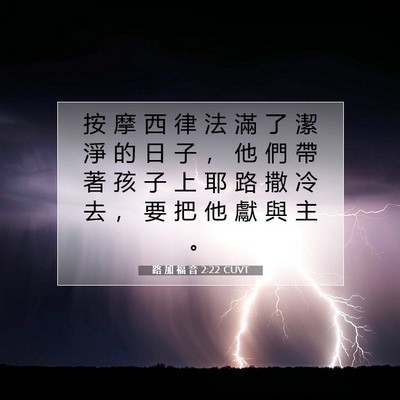 Picture 07 - 路 加 福 音 2:22 CUVT - 按 摩 西 律 法 滿 了 潔 淨 的 日 子 - Bible Verse Picture