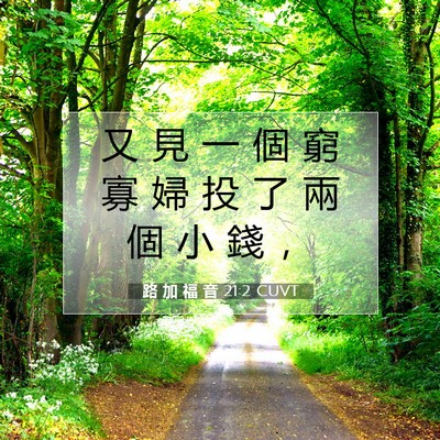 Picture 07 - 路 加 福 音 21:2 CUVT - 又 見 一 個 窮 寡 婦 投 了 兩 個 小 - Bible Verse Picture