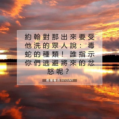 Picture 07 - 路 加 福 音 3:7 CUVT - 約 翰 對 那 出 來 要 受 他 洗 的 眾 - Bible Verse Picture