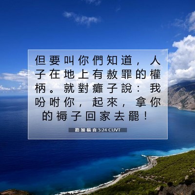 Picture 07 - 路 加 福 音 5:24 CUVT - 但 要 叫 你 們 知 道 ， 人 子 在 地 - Bible Verse Picture