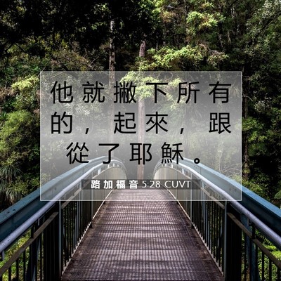 Picture 07 - 路 加 福 音 5:28 CUVT - 他 就 撇 下 所 有 的 ， 起 來 ， 跟 - Bible Verse Picture