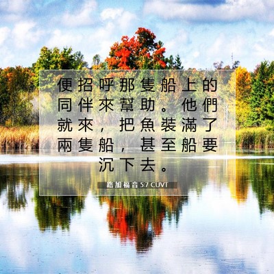 Picture 07 - 路 加 福 音 5:7 CUVT - 便 招 呼 那 隻 船 上 的 同 伴 來 幫 - Bible Verse Picture