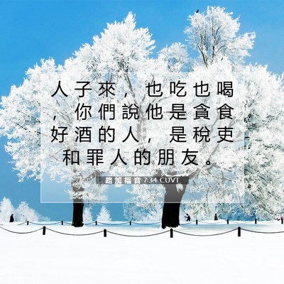 Picture 07 - 路 加 福 音 7:34 CUVT - 人 子 來 ， 也 吃 也 喝 ， 你 們 說 - Bible Verse Picture