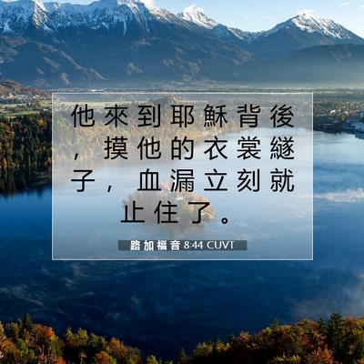 Picture 07 - 路 加 福 音 8:44 CUVT - 他 來 到 耶 穌 背 後 ， 摸 他 的 衣 - Bible Verse Picture
