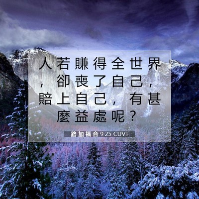 Picture 07 - 路 加 福 音 9:25 CUVT - 人 若 賺 得 全 世 界 ， 卻 喪 了 自 - Bible Verse Picture