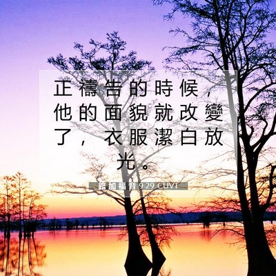 Picture 07 - 路 加 福 音 9:29 CUVT - 正 禱 告 的 時 候 ， 他 的 面 貌 就 - Bible Verse Picture