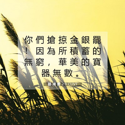 Picture 07 - 那 鴻 書 2:9 CUVT - 你 們 搶 掠 金 銀 罷 ！ 因 為 所 積 - Bible Verse Picture
