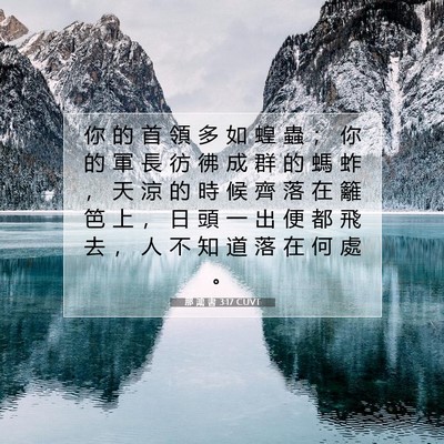 Picture 07 - 那 鴻 書 3:17 CUVT - 你 的 首 領 多 如 蝗 蟲 ； 你 的 軍 - Bible Verse Picture