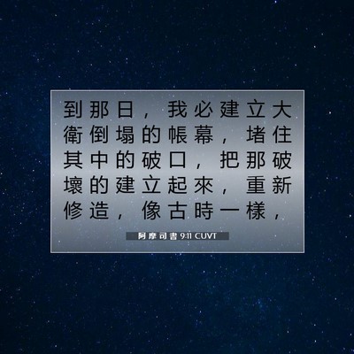 Picture 07 - 阿 摩 司 書 9:11 CUVT - 到 那 日 ， 我 必 建 立 大 衛 倒 塌 - Bible Verse Picture