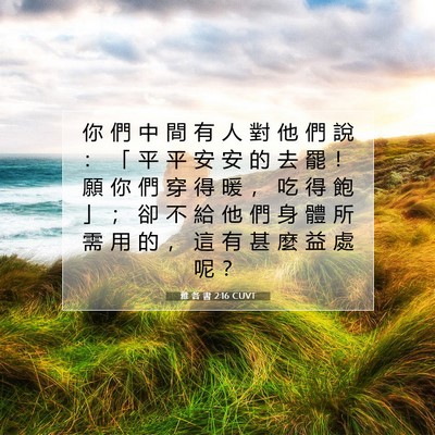Picture 07 - 雅 各 書 2:16 CUVT - 你 們 中 間 有 人 對 他 們 說 ： 「 - Bible Verse Picture