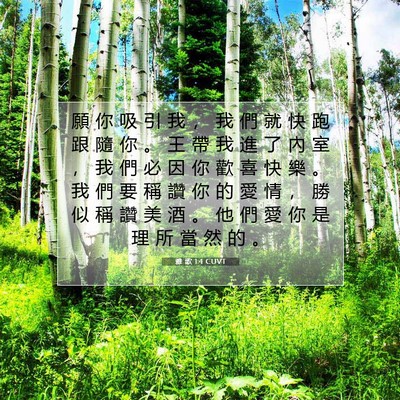Picture 07 - 雅 歌 1:4 CUVT - 願 你 吸 引 我 ， 我 們 就 快 跑 跟 - Bible Verse Picture