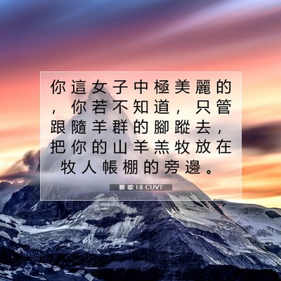 Picture 07 - 雅 歌 1:8 CUVT - 你 這 女 子 中 極 美 麗 的 ， 你 若 - Bible Verse Picture