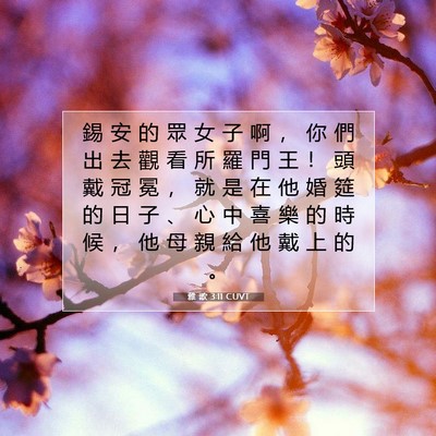 Picture 07 - 雅 歌 3:11 CUVT - 錫 安 的 眾 女 子 啊 ， 你 們 出 去 - Bible Verse Picture