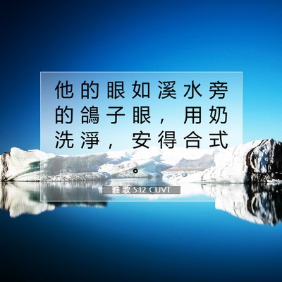 Picture 07 - 雅 歌 5:12 CUVT - 他 的 眼 如 溪 水 旁 的 鴿 子 眼 ， - Bible Verse Picture