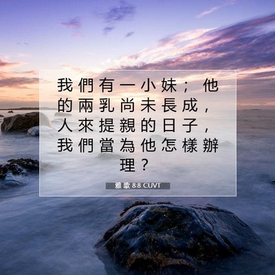 Picture 07 - 雅 歌 8:8 CUVT - 我 們 有 一 小 妹 ； 他 的 兩 乳 尚 - Bible Verse Picture