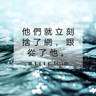 Picture 07 - 馬 可 福 音 1:18 CUVT - 他 們 就 立 刻 捨 了 網 ， 跟 從 了 - Bible Verse Picture
