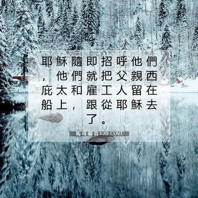 Picture 07 - 馬 可 福 音 1:20 CUVT - 耶 穌 隨 即 招 呼 他 們 ， 他 們 就 - Bible Verse Picture