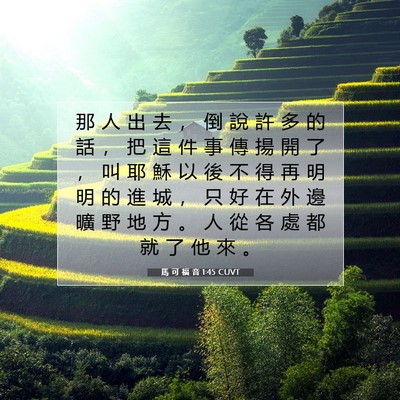 Picture 07 - 馬 可 福 音 1:45 CUVT - 那 人 出 去 ， 倒 說 許 多 的 話 ， - Bible Verse Picture
