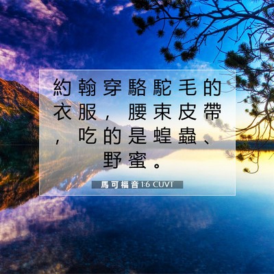Picture 07 - 馬 可 福 音 1:6 CUVT - 約 翰 穿 駱 駝 毛 的 衣 服 ， 腰 束 - Bible Verse Picture