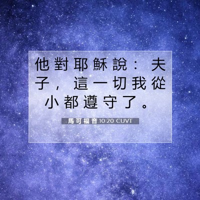 Picture 07 - 馬 可 福 音 10:20 CUVT - 他 對 耶 穌 說 ： 夫 子 ， 這 一 切 - Bible Verse Picture