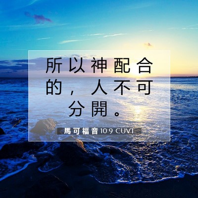 Picture 07 - 馬 可 福 音 10:9 CUVT - 所 以 神 配 合 的 ， 人 不 可 分 開 - Bible Verse Picture