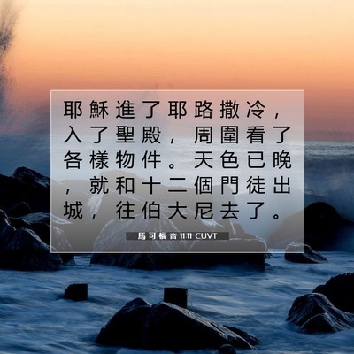 Picture 07 - 馬 可 福 音 11:11 CUVT - 耶 穌 進 了 耶 路 撒 冷 ， 入 了 聖 - Bible Verse Picture