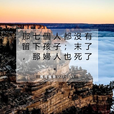 Picture 07 - 馬 可 福 音 12:22 CUVT - 那 七 個 人 都 沒 有 留 下 孩 子 ； - Bible Verse Picture
