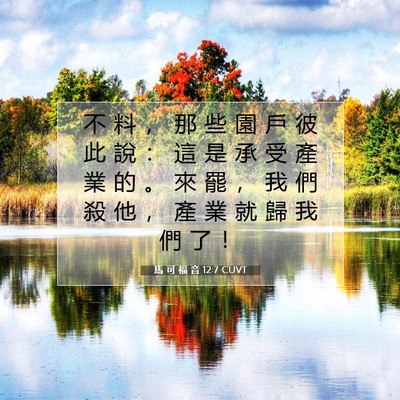 Picture 07 - 馬 可 福 音 12:7 CUVT - 不 料 ， 那 些 園 戶 彼 此 說 ： 這 - Bible Verse Picture