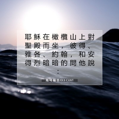 Picture 07 - 馬 可 福 音 13:3 CUVT - 耶 穌 在 橄 欖 山 上 對 聖 殿 而 坐 - Bible Verse Picture