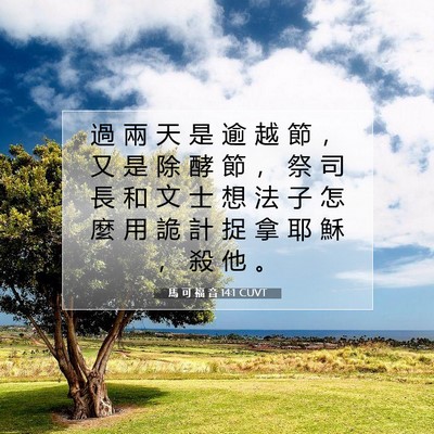 Picture 07 - 馬 可 福 音 14:1 CUVT - 過 兩 天 是 逾 越 節 ， 又 是 除 酵 - Bible Verse Picture