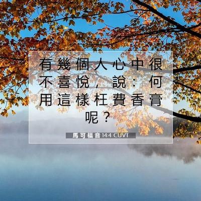 Picture 07 - 馬 可 福 音 14:4 CUVT - 有 幾 個 人 心 中 很 不 喜 悅 ， 說 - Bible Verse Picture