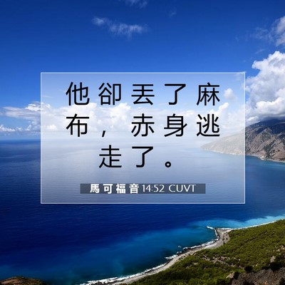 Picture 07 - 馬 可 福 音 14:52 CUVT - 他 卻 丟 了 麻 布 ， 赤 身 逃 走 了 - Bible Verse Picture