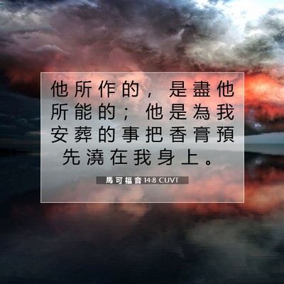 Picture 07 - 馬 可 福 音 14:8 CUVT - 他 所 作 的 ， 是 盡 他 所 能 的 ； - Bible Verse Picture