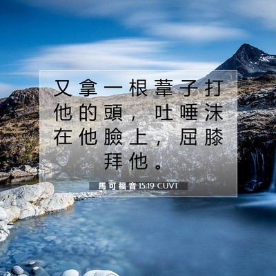 Picture 07 - 馬 可 福 音 15:19 CUVT - 又 拿 一 根 葦 子 打 他 的 頭 ， 吐 - Bible Verse Picture