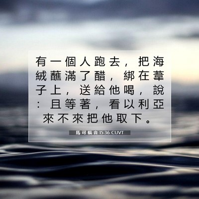 Picture 07 - 馬 可 福 音 15:36 CUVT - 有 一 個 人 跑 去 ， 把 海 絨 蘸 滿 - Bible Verse Picture