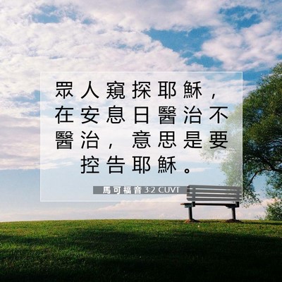 Picture 07 - 馬 可 福 音 3:2 CUVT - 眾 人 窺 探 耶 穌 ， 在 安 息 日 醫 - Bible Verse Picture