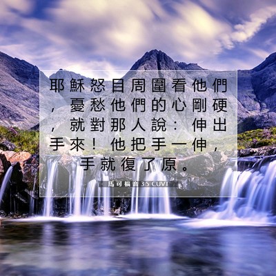 Picture 07 - 馬 可 福 音 3:5 CUVT - 耶 穌 怒 目 周 圍 看 他 們 ， 憂 愁 - Bible Verse Picture