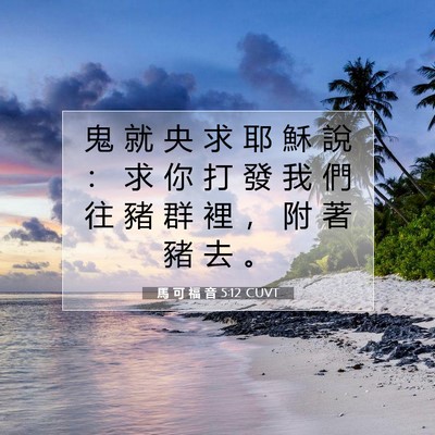 Picture 07 - 馬 可 福 音 5:12 CUVT - 鬼 就 央 求 耶 穌 說 ： 求 你 打 發 - Bible Verse Picture