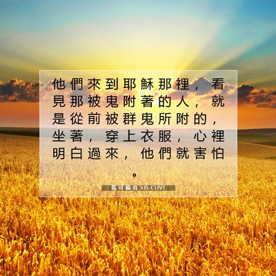 Picture 07 - 馬 可 福 音 5:15 CUVT - 他 們 來 到 耶 穌 那 裡 ， 看 見 那 - Bible Verse Picture