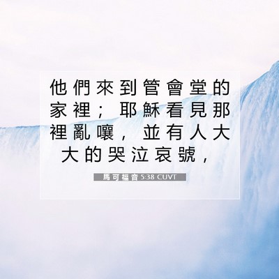 Picture 07 - 馬 可 福 音 5:38 CUVT - 他 們 來 到 管 會 堂 的 家 裡 ； 耶 - Bible Verse Picture