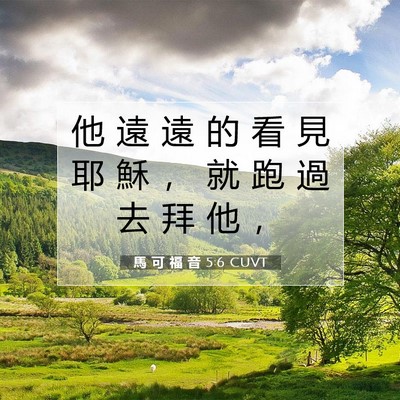 Picture 07 - 馬 可 福 音 5:6 CUVT - 他 遠 遠 的 看 見 耶 穌 ， 就 跑 過 - Bible Verse Picture
