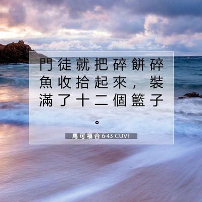 Picture 07 - 馬 可 福 音 6:43 CUVT - 門 徒 就 把 碎 餅 碎 魚 收 拾 起 來 - Bible Verse Picture