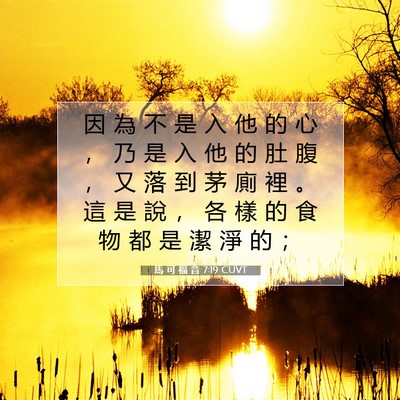 Picture 07 - 馬 可 福 音 7:19 CUVT - 因 為 不 是 入 他 的 心 ， 乃 是 入 - Bible Verse Picture