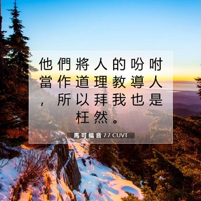 Picture 07 - 馬 可 福 音 7:7 CUVT - 他 們 將 人 的 吩 咐 當 作 道 理 教 - Bible Verse Picture