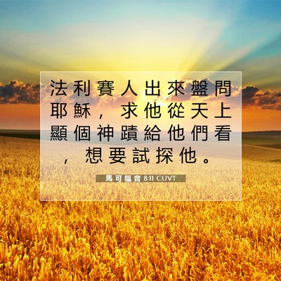 Picture 07 - 馬 可 福 音 8:11 CUVT - 法 利 賽 人 出 來 盤 問 耶 穌 ， 求 - Bible Verse Picture