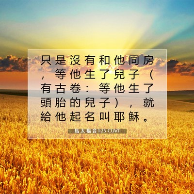 Picture 07 - 馬 太 福 音 1:25 CUVT - 只 是 沒 有 和 他 同 房 ， 等 他 生 - Bible Verse Picture