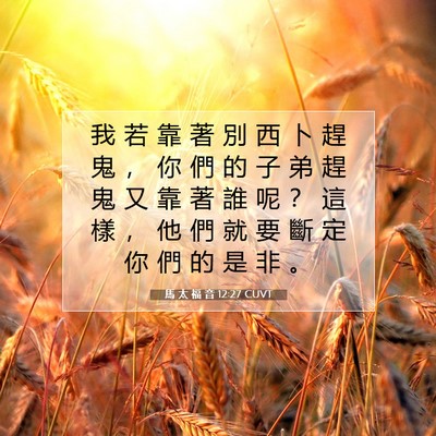 Picture 07 - 馬 太 福 音 12:27 CUVT - 我 若 靠 著 別 西 卜 趕 鬼 ， 你 們 - Bible Verse Picture
