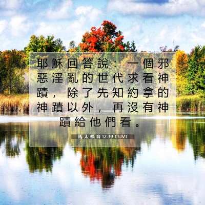 Picture 07 - 馬 太 福 音 12:39 CUVT - 耶 穌 回 答 說 ： 一 個 邪 惡 淫 亂 - Bible Verse Picture
